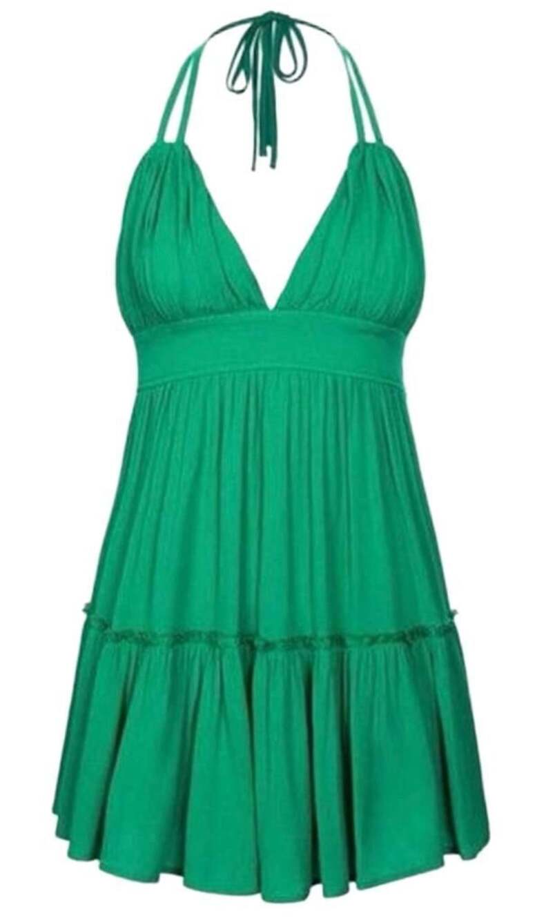 Halara Halter Backless Tie Back Frill Ruffle Hem Flowy Mini Dress Green Size XL
